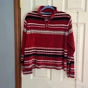 VTG-Karen Scott-size XL petite-red with stripes 3/4 zip sweater 100% acrylic